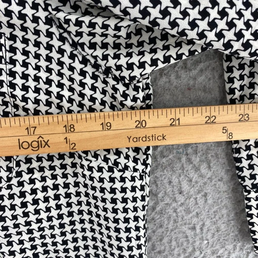 Talbots Top Women Medium Ivory Black Geometric Popover Long Sleeve V Neck Blouse